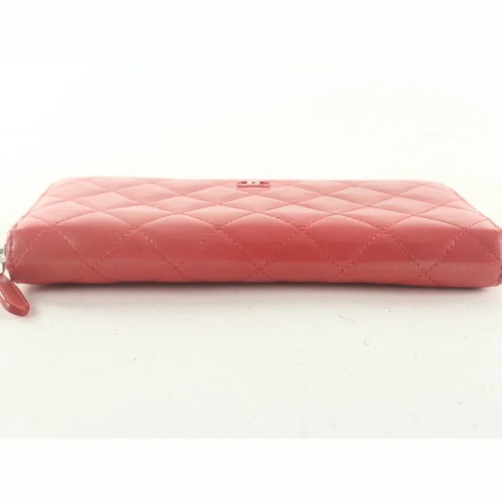 CHANEL Red Quilted Lambskin Zip Around Long Wallet 3CK82K
